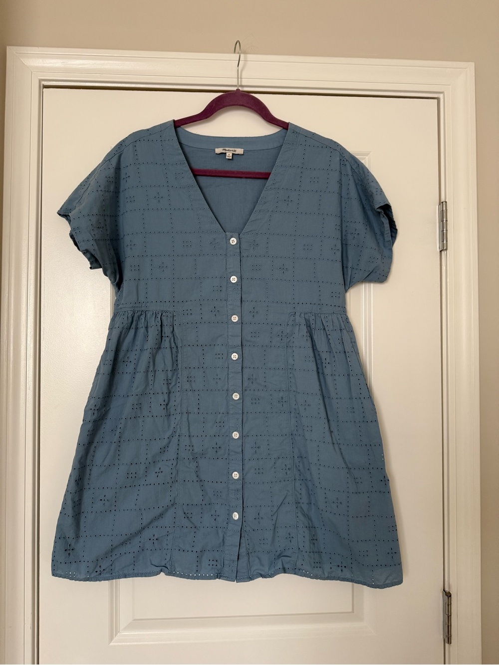 Madewell Light Blue Button-Front Eyelet Mini Dress
